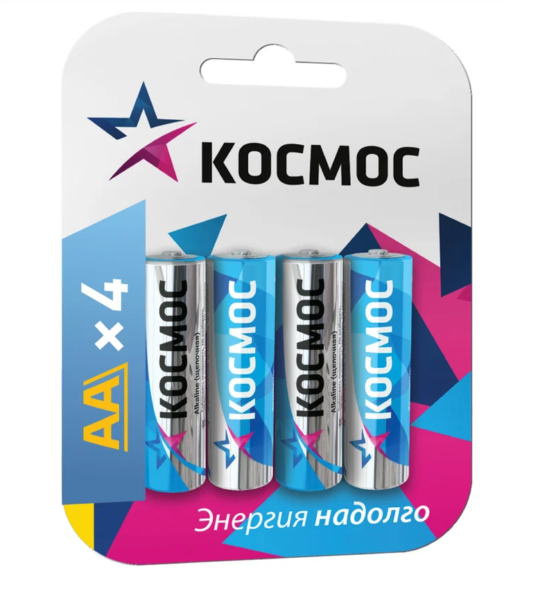 Элемент питания АА алкалиновый (LR6) Космос 4BL, блистер 4шт.