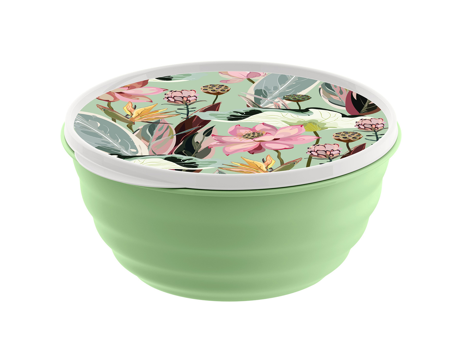 Миска пласт. Latina 3,2л с крышкой с декором зеленый 222133718/08