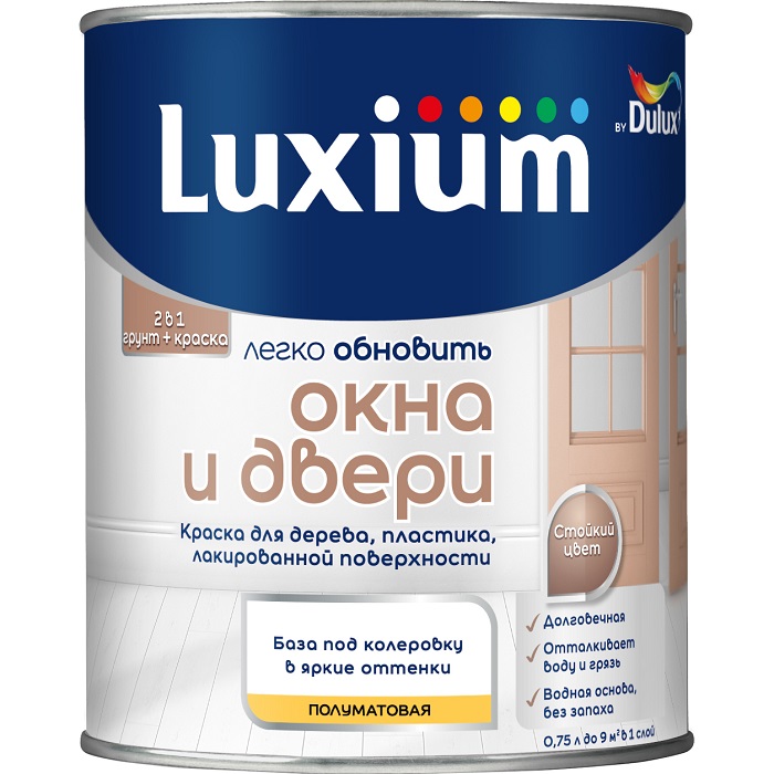 Краска в/д Luxium окна и двери п/мат BC 0,75л***50034854- купить в АПлайн