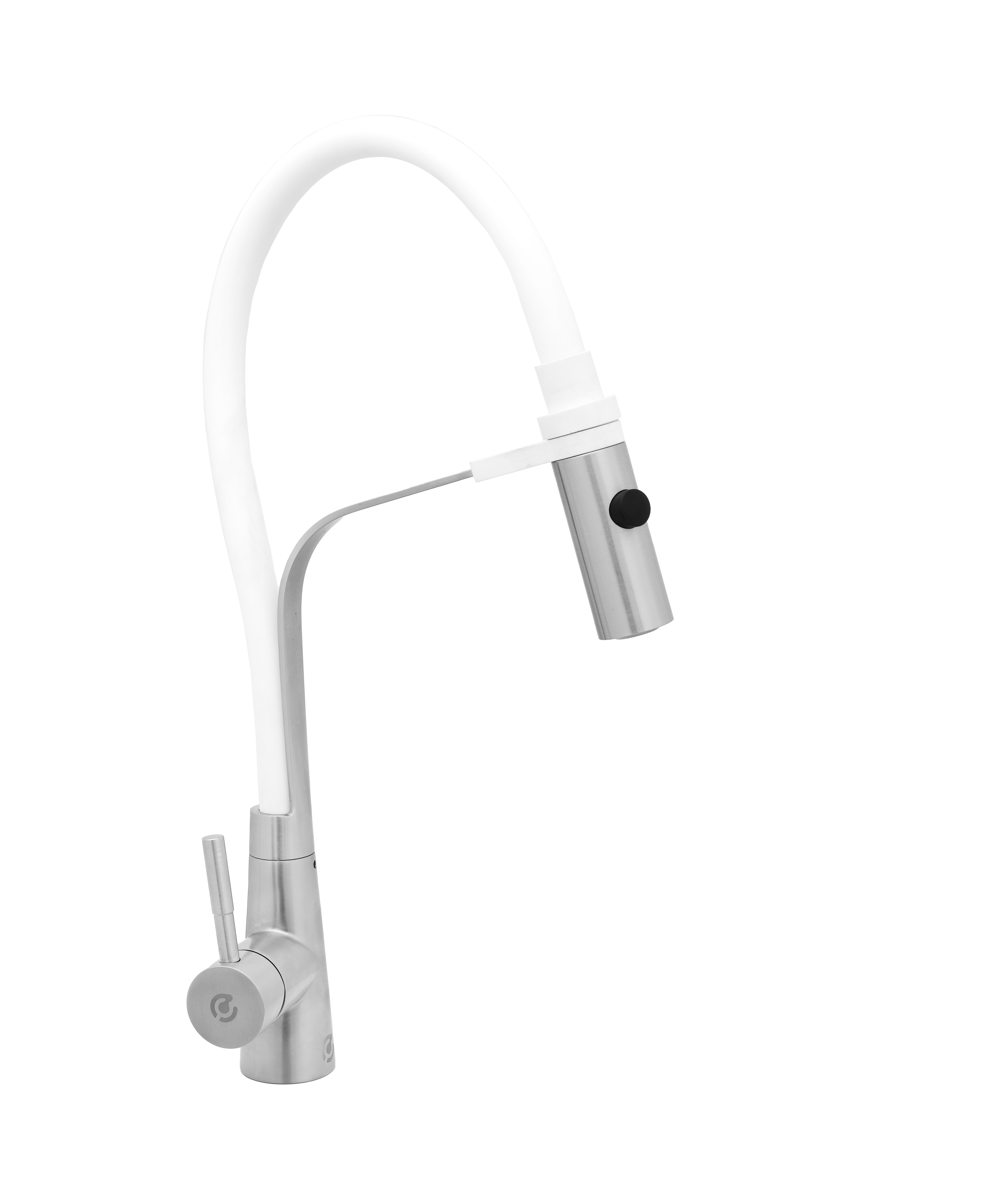 Смеситель для кухни "SANTREK AQUA-821 INOX " шар. d-35 нерж, с гибким силиконовым изливом белый