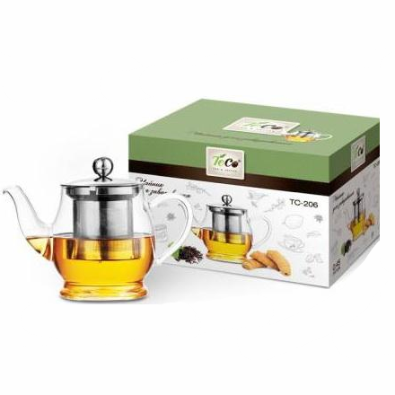 Чайник стекл. тесо 600мл с ситом из стекла и крышкой тс-211
