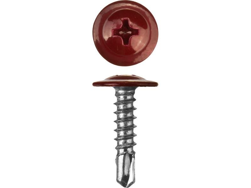 Саморез металл/металл сверло 4,2х16 с прессшайбой RAL3005 винно-красный пакет (35шт) БИСКРЕП1-00812- купить в АПлайн