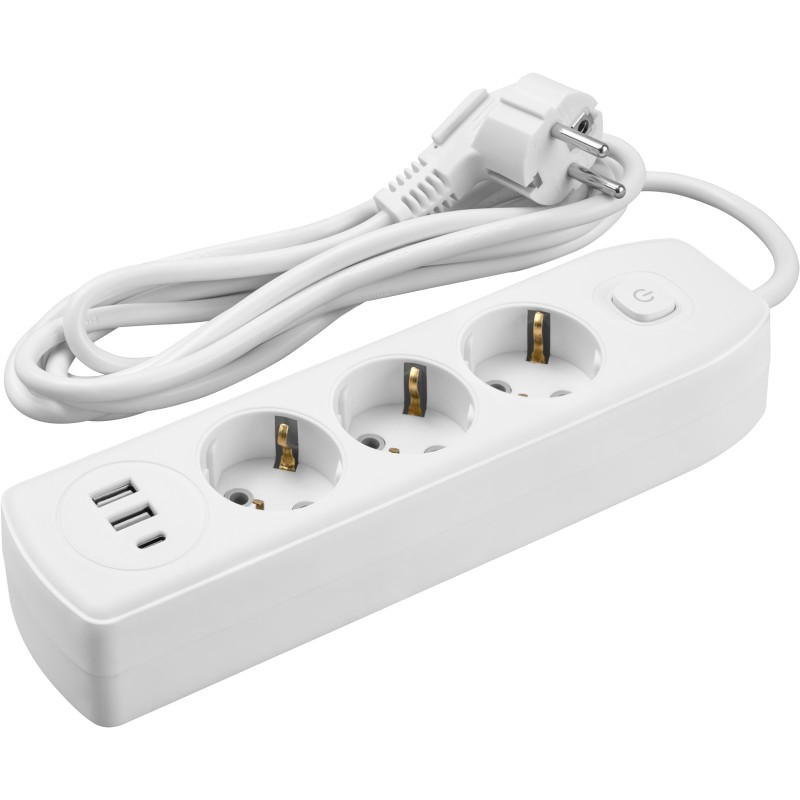 Удлинитель 3+2USB+1TypeCх1,8м с заземлением и выкл. 10А(3х1мм2) Онлайт OPE-USB-03-180-ESC-3x1 90838