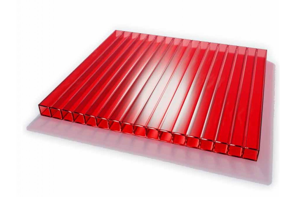 Поликарбонат сотов. цветной красный SKYGLASS 6,0мм 0,8 кг/м2 2,10х6,0м