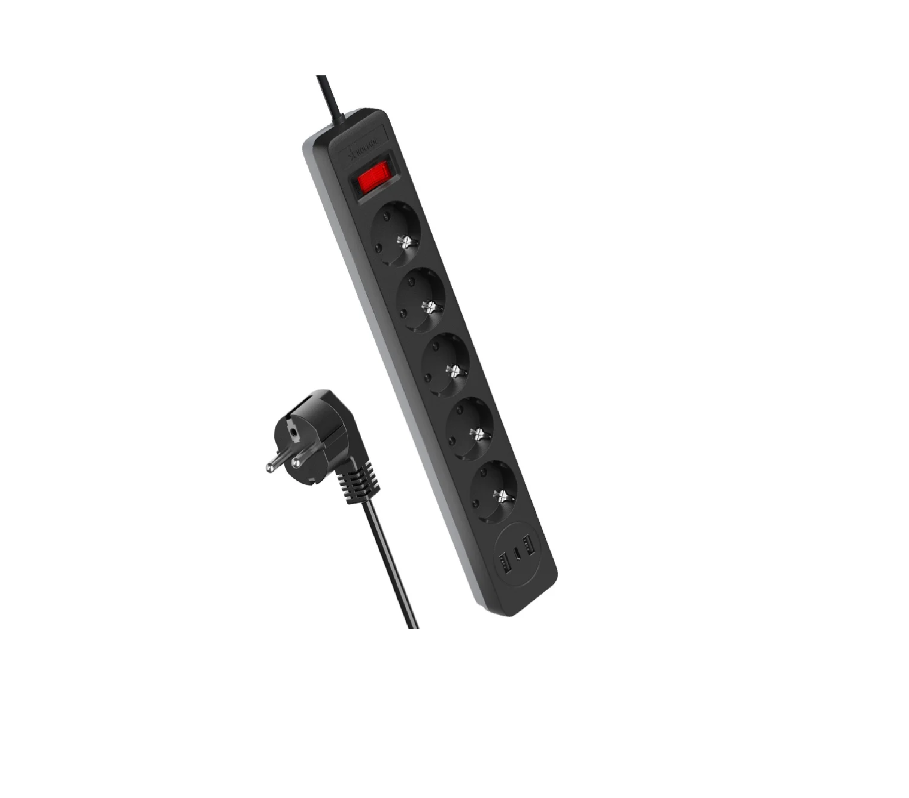 Удлинитель 5х3м с заземлением и выкл. 2 USB 10А(3х0,75мм2) черный КОСМОС FKsm3m-5g(B)USB