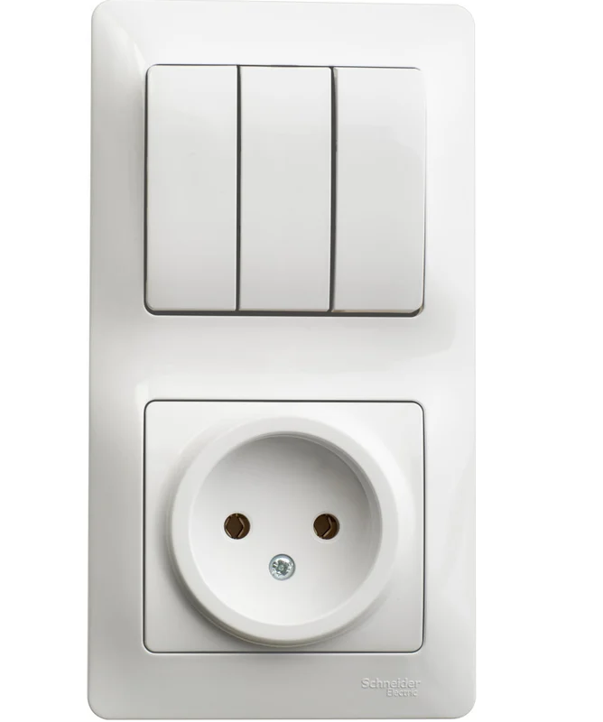 Блок комбин. СП "Glossa" белый (3выкл.+роз.без заземл.) 10А Systeme Electric GSL000176 (392)GSL000176- купить в АПлайн