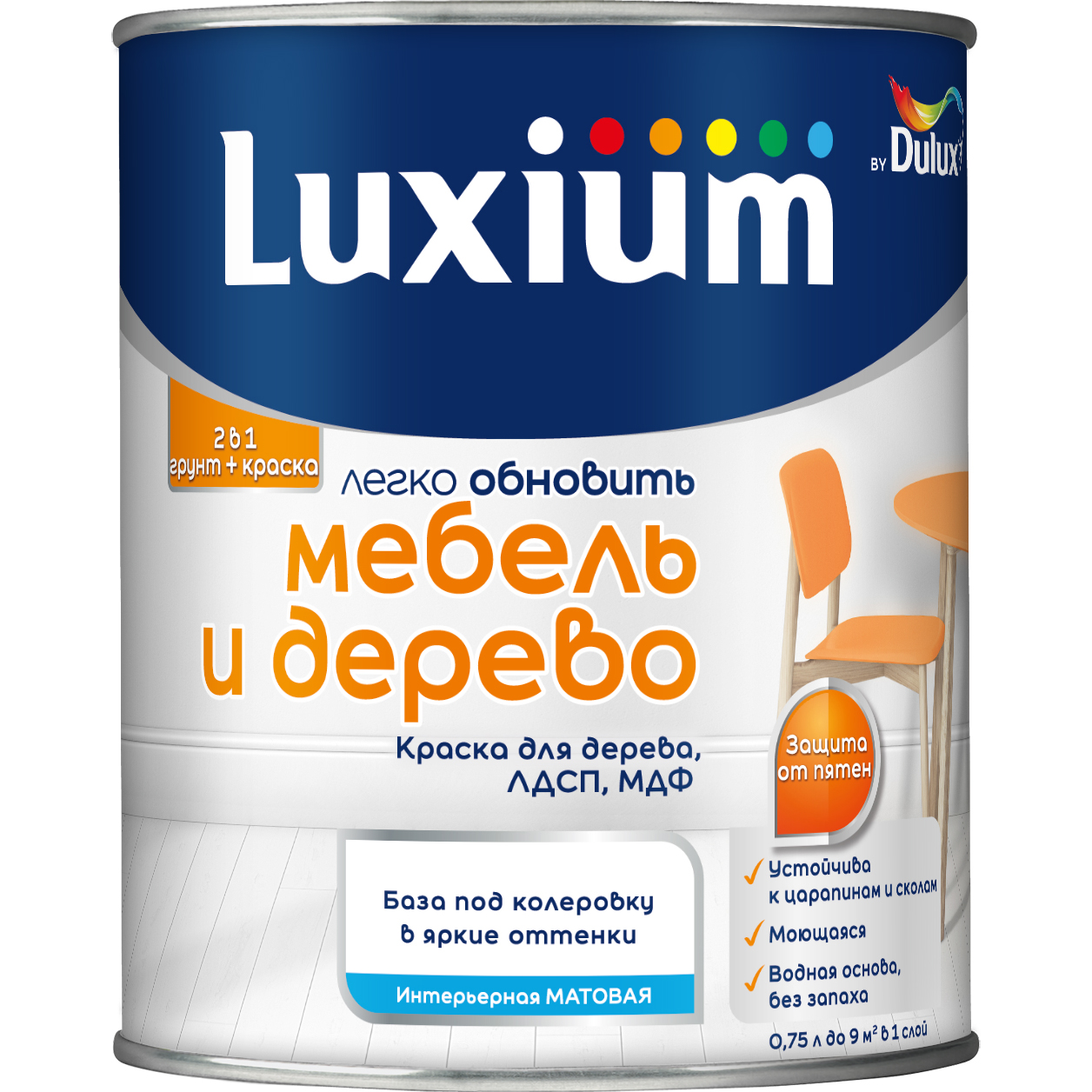 Краска в/д Luxium Мебель и дерево матовая BC 0,75л***50034852- купить в АПлайн