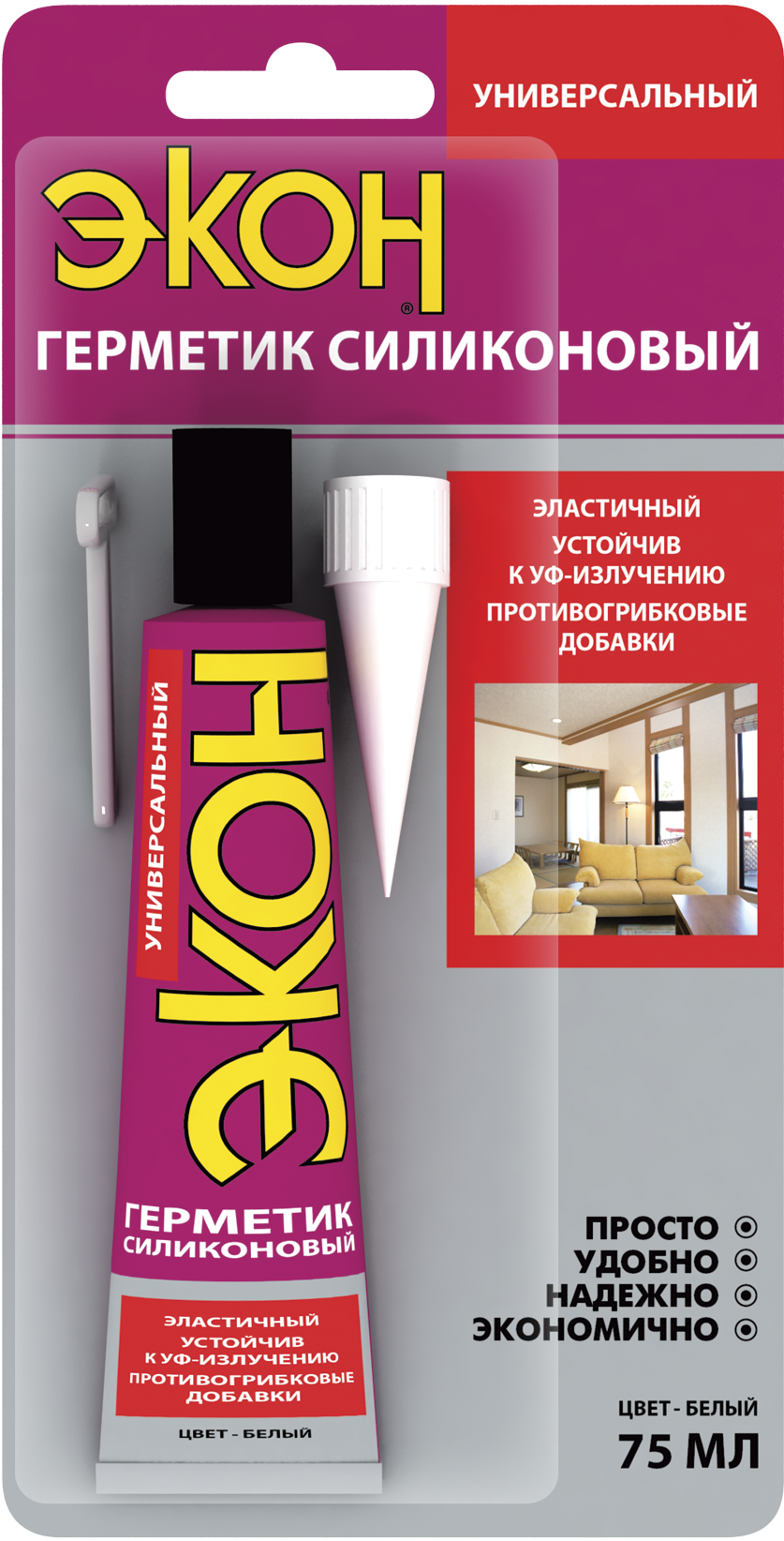 Герметик силиконовый ЭКОН универсальный белый 60мл /30400193040019- купить в АПлайн