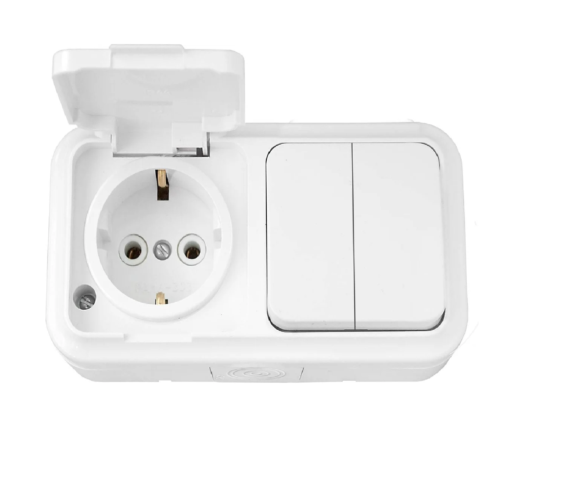 Блок комбин. ОП "Пралеска" белый (2выкл.+роз. без заземл. с крышкой) 16А IP54 Bylectrica 2В-РЦ-6592В-РЦ-659- купить в АПлайн