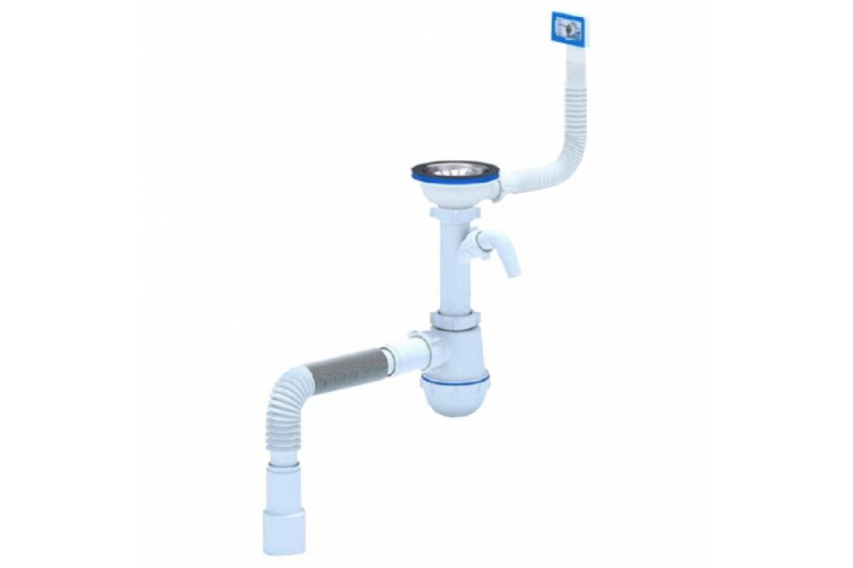Сифон для мойки АНИ Грот белый 1 1/2х40 с отводом для стиральной машины, с гибкой трубой 40х50 А2015503702- купить в АПлайн