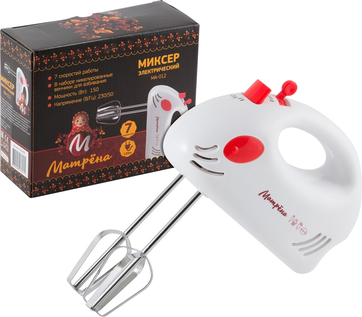 Миксер МАТРЁНА MA-012 150Вт бело-красный 0054935493- купить в АПлайн