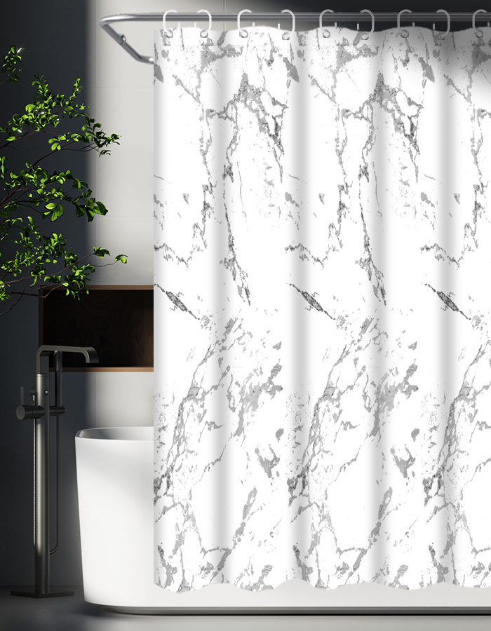 Штора для ванной комнаты SANTREK HOME 180х200 Polyester НS2020 с кольцами Белый мрамор