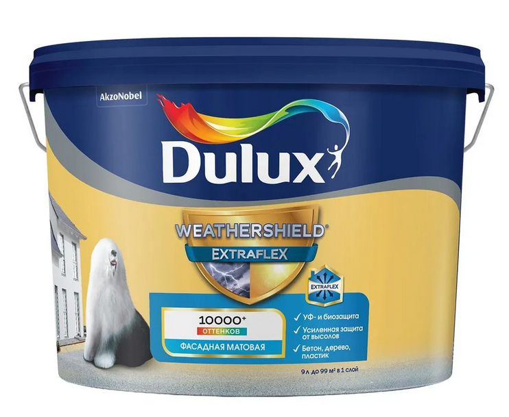 Краска в/д фасадная Dulux Weathershield Extraflex BW 9л