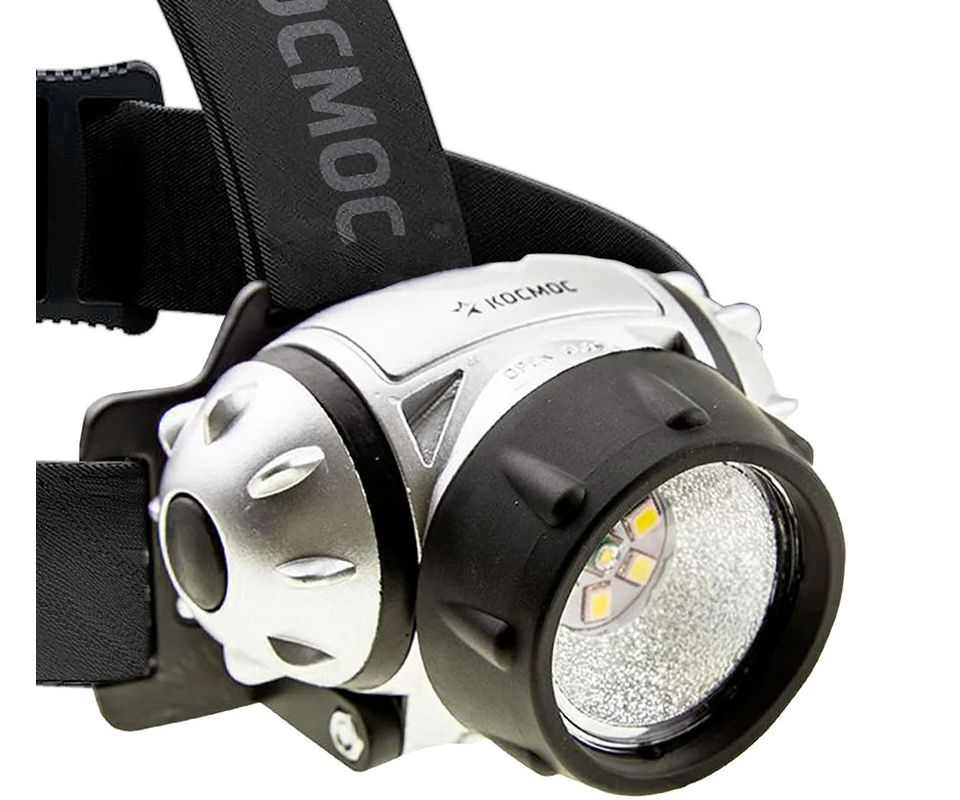 Фонарь налобный КОСМОС H19led (3xR03 в комп.) 1Вт 7св/д  190lm, серебро/пласт. /868/