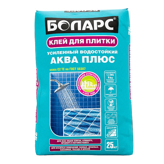 Клей "Боларс" Аква Плюс для плитки, керамогранита и камня водостойкий C2 TE 25кг