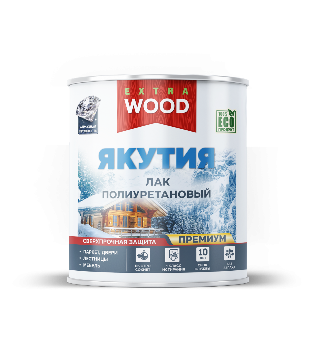 Лак полиуретановый WOOD EXTRA сверхпрочный для древесины ЯКУТИЯ 0,9л 