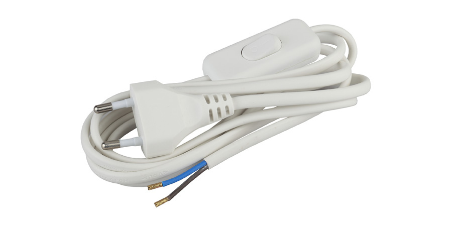 Шнур сетевой с выключателем (белый) 1,7-1,8М  ШВВП 2*0,75ММ для БРА  /4777/