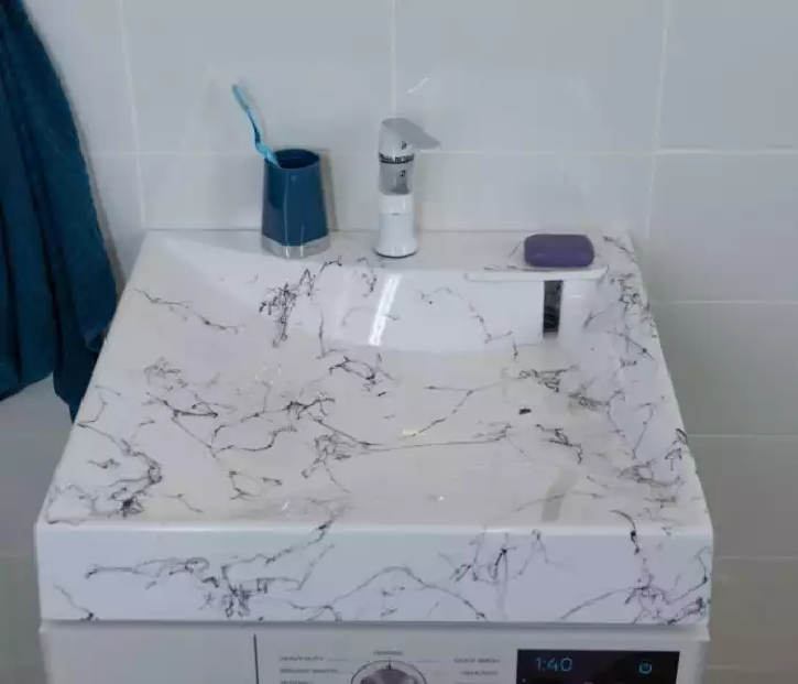 Раковина "Твист 60" Марко белый мрамор 597х597 на стир. машину(с кронштейнами, мыльница)  (056113)