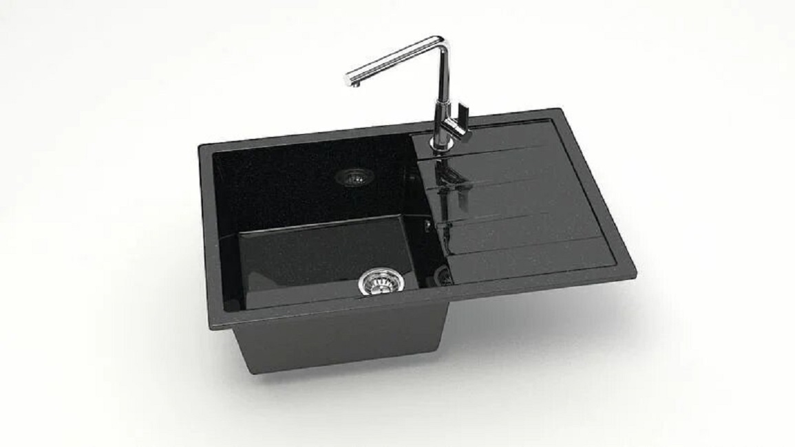 УЦЕНКА! Мойка глянцевая BERGG Z161 черный прямоуг. с крылом 750х218х505 мм Z161Q004-K + комплект