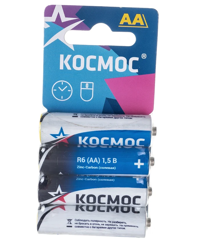 Элемент питания АА солевой (R6) Космос 4шт.