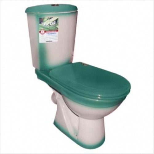 Унитаз-компакт "КОМФОРТ" зеленый декор ниж. подв. косой выпуск с арматурой и сиденьем (г. Киров)