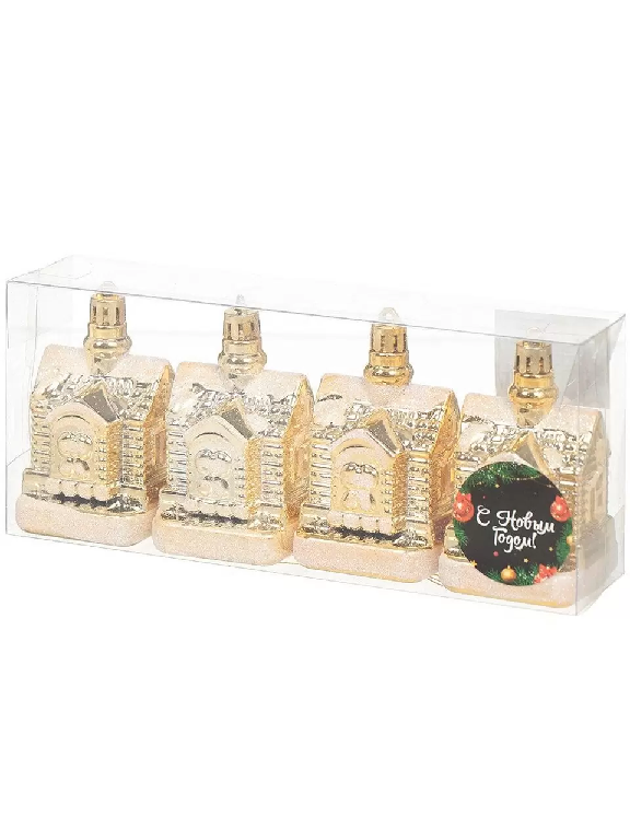 Набор елочных украшений пластик 4шт золото 6см SY18CBB-272G 315514 - SY18CBB-272G 315514 - купить в АПлайн