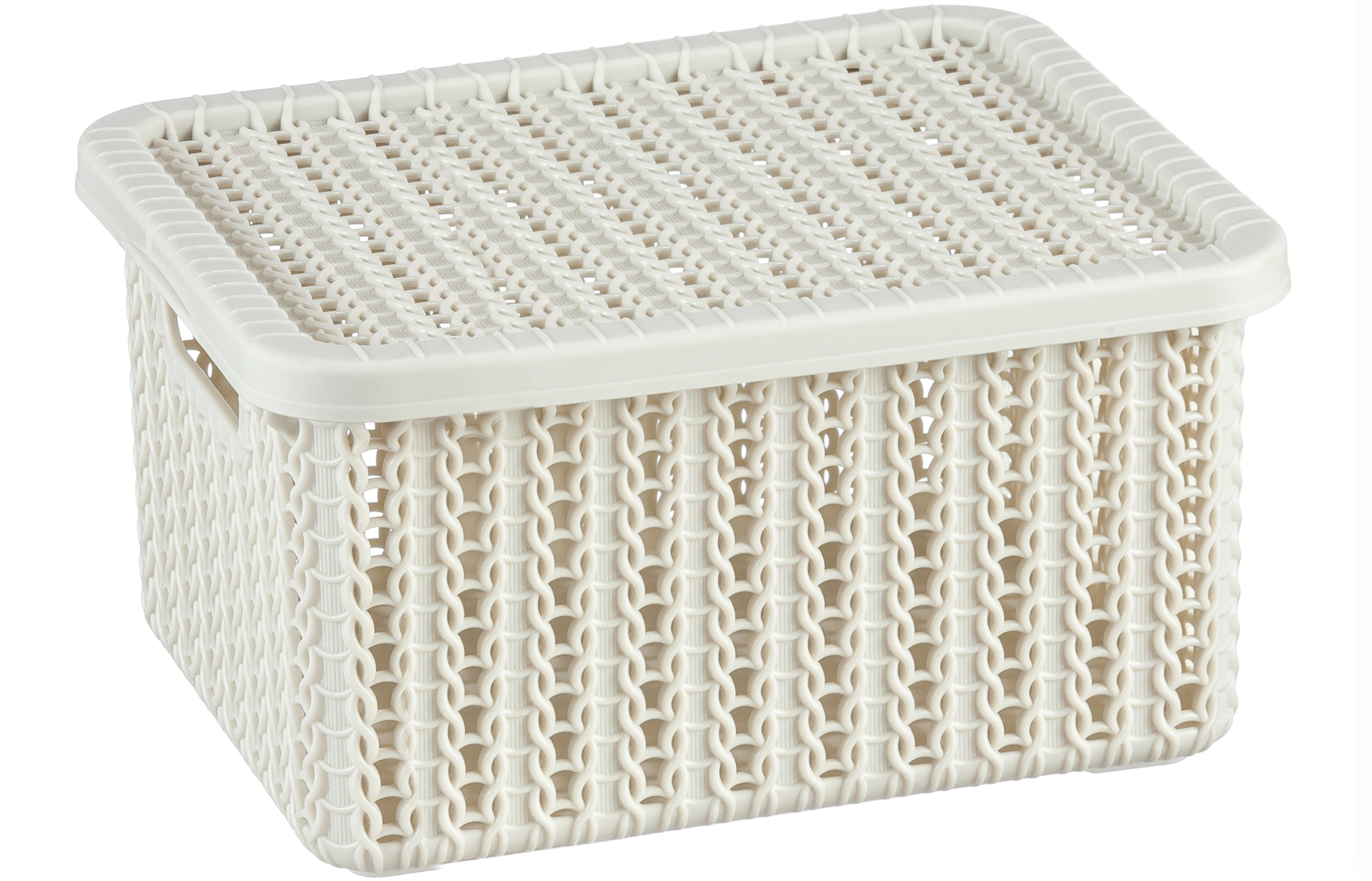 Коробка пласт. Вязание 1,5л белый ротанг с крышкой М2368
