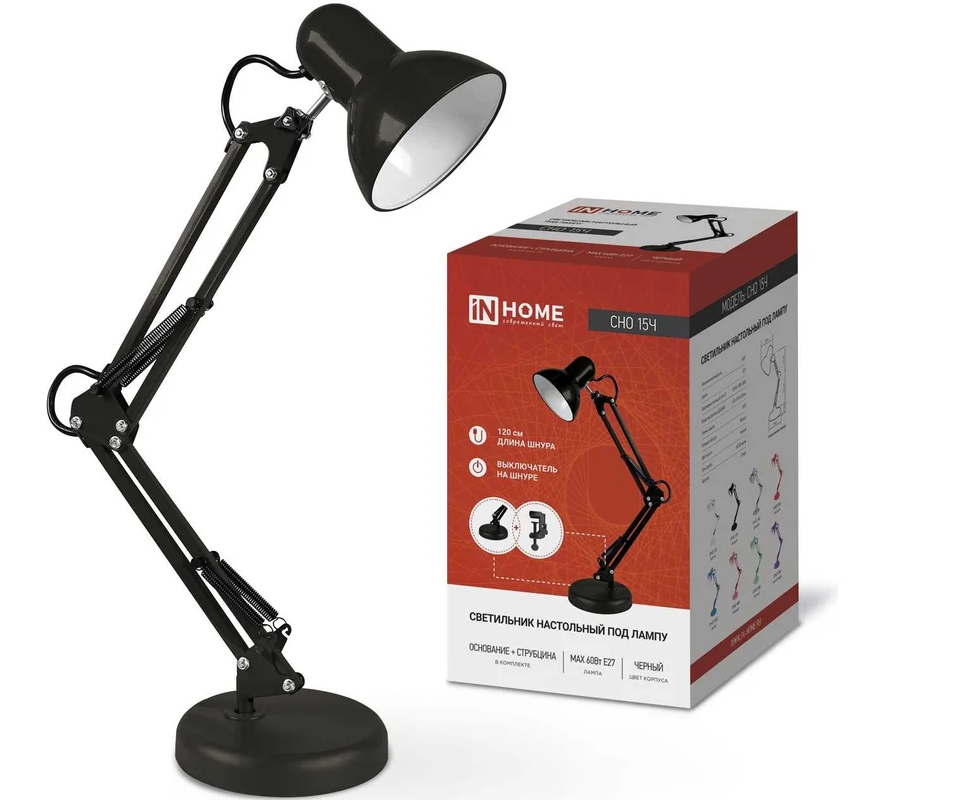 Светильник настольный 60Вт Е27 610x155мм черный СНО 15Ч IN HOME 4690612012902