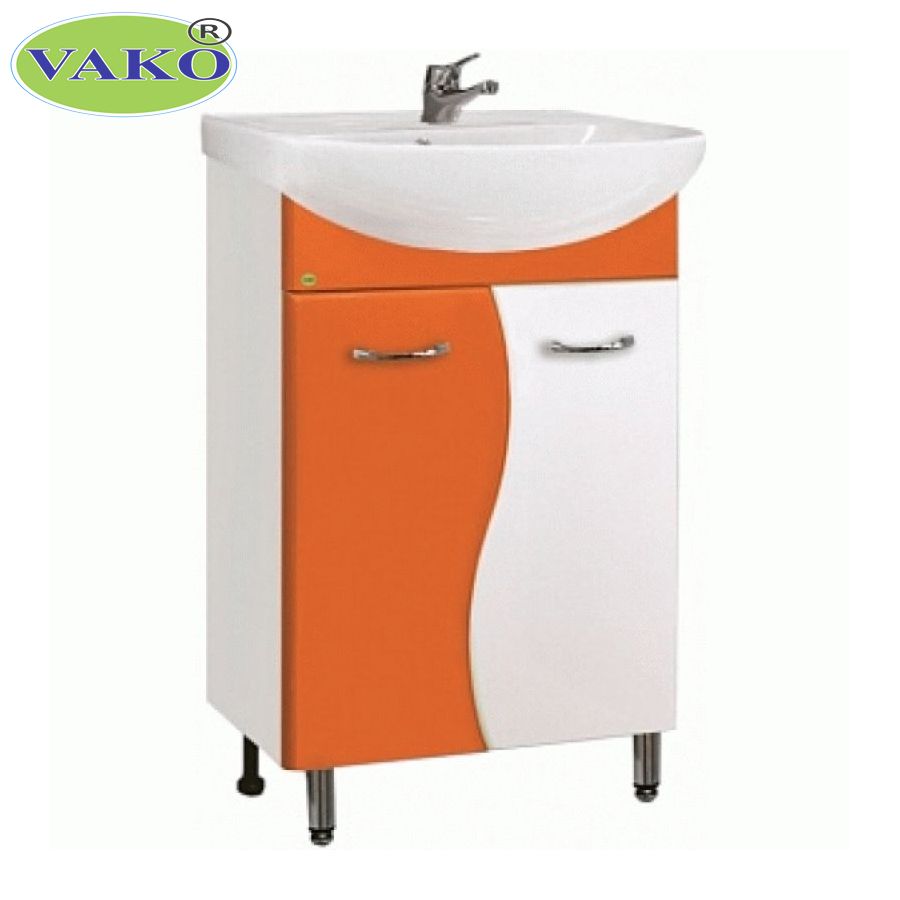Тумба VAKO "Цветная" оранжевая с умывальником "Erika 55" арт.10160 