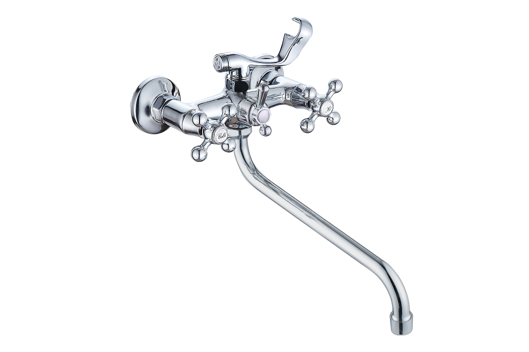 Смеситель для ванны MAXOR хромированный с длинным изливом (керамическая кран-букса 180мм) 2719