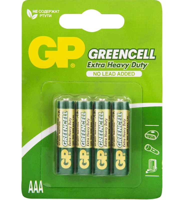 Элемент питания ААА солевой (R03) GP Greencell GP24G-2CR4 BL4, 4шт.