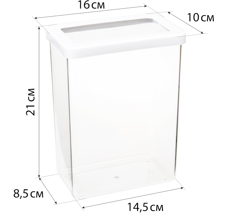 Емкость для продуктов пласт. 2,5Л 16х10х21см белая М 1298