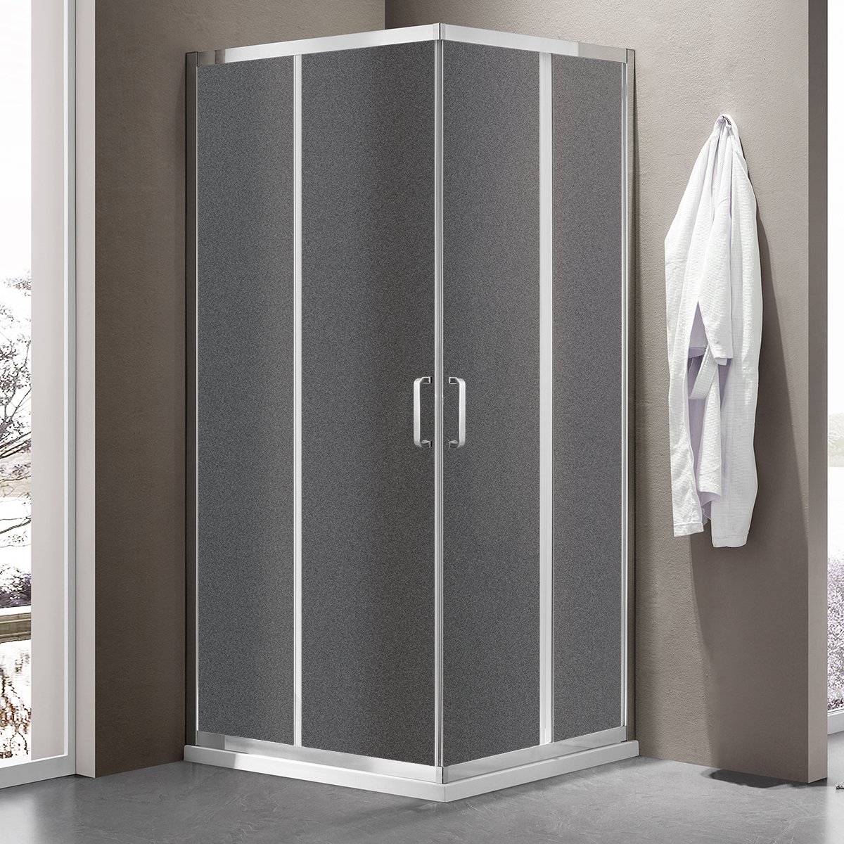 Душевое ограждение SANTREK AQUA Ирис 900х900х1850 Г-обр. стекло Грейп 6мм, профиль Хром,1ч.329332- купить в АПлайн