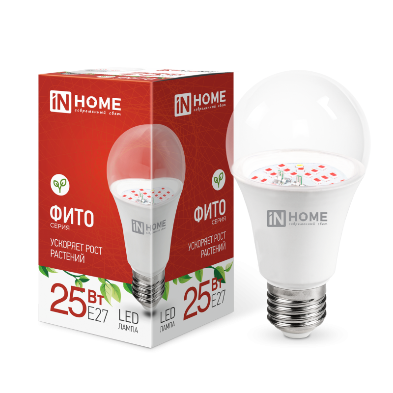 Лампа светодиод. Е27 25Вт фито красно-синий спектрIN HOME LED-A65 STD-ФИТОLED-A65 STD-ФИТО- купить в АПлайн