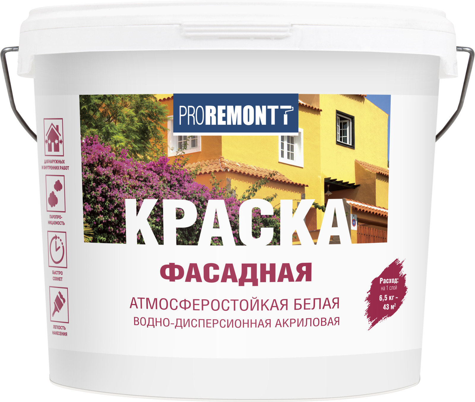 Краска в/д PROREMONTT фасадная белая 6,5кг 