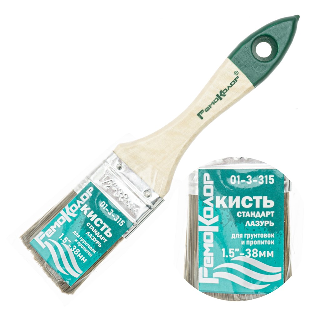 Кисть плоская "Стандарт Лазурь" 1,5" (38 мм) смеш.щетина / дерев.ручка РемоКолор 01-3-31501-3-315- купить в АПлайн
