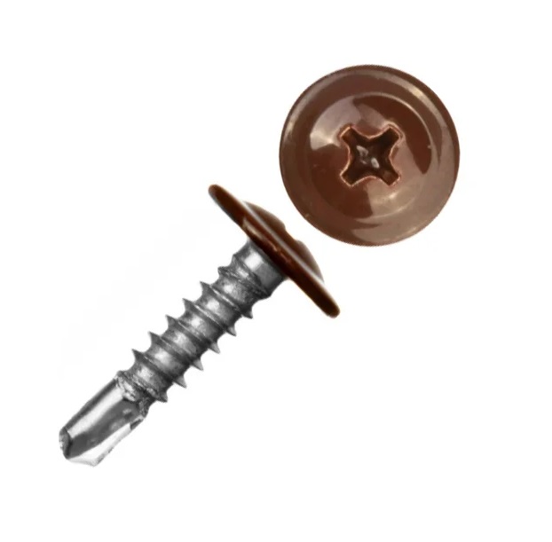 Саморез металл/металл сверло 4,2х16 с прессшайбой RAL8017 коричневый пакет (20шт) БИСКРЕП19-00205- купить в АПлайн