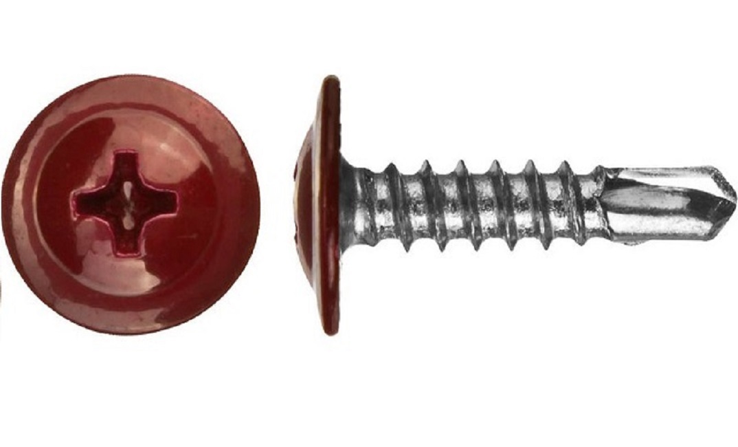 Саморез металл/металл сверло 4,2х16 с прессшайбой RAL3005 красное вино контейнер (250шт) 300235 КЧ