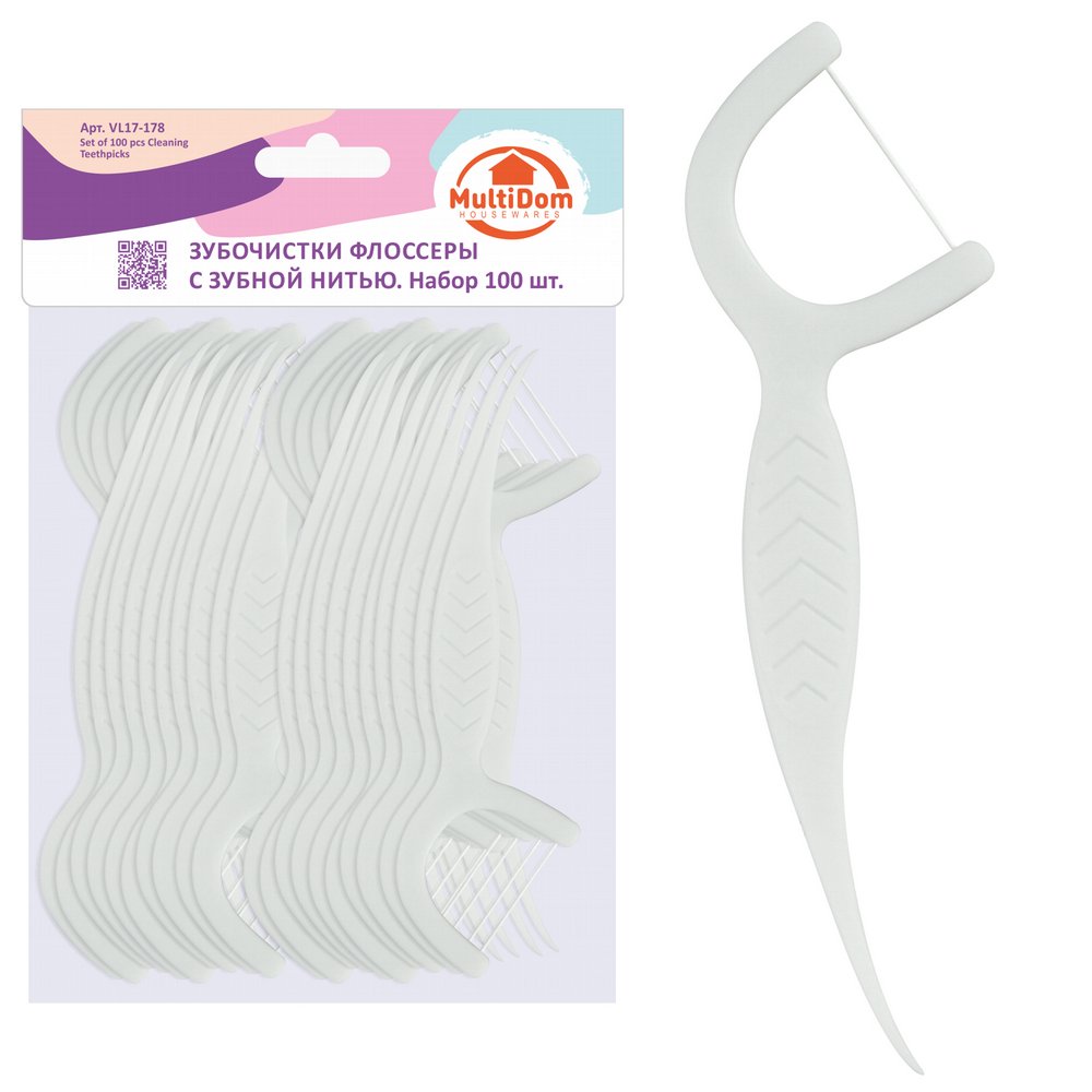 Зубочистки флоссеры с зубной нитью 100шт VL80-50