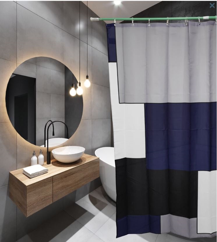 Штора для ванной комнаты SANTREK HOME 180х180 Polyester 20106 с кольцами квадрат синий,307784307784- купить в АПлайн