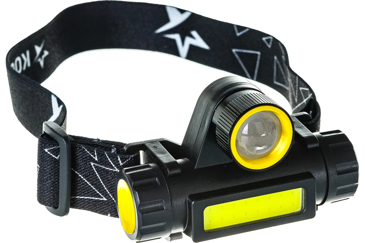Фонарь налобный КОСМОС H103WLith (лит.акк.3,7V1,2Ah) 2 реж (1св/дXPE 3W+COB 3W) з/у micro USB /558/