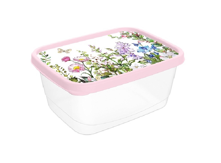 Контейнер пласт. Цветущий луг 0,5л с декором светло-розовый 223110807/01