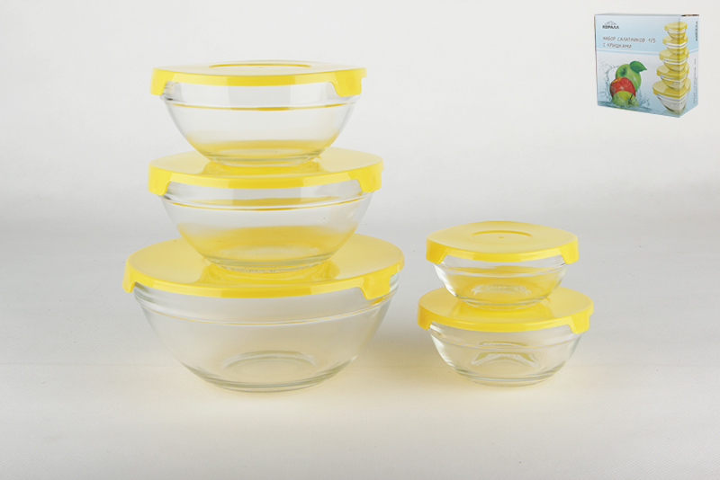 Набор салатников стекл. 1/5 Желтая крышка GB1401