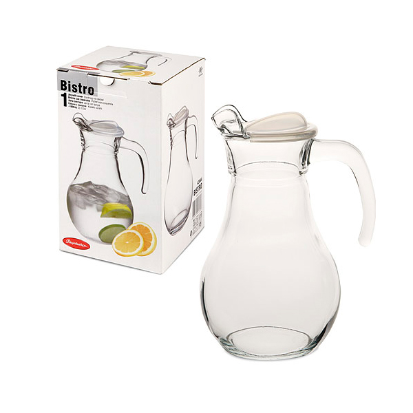 Кувшин стекл. Бистро 1л с прозрачной пласт. крышкой 43944B