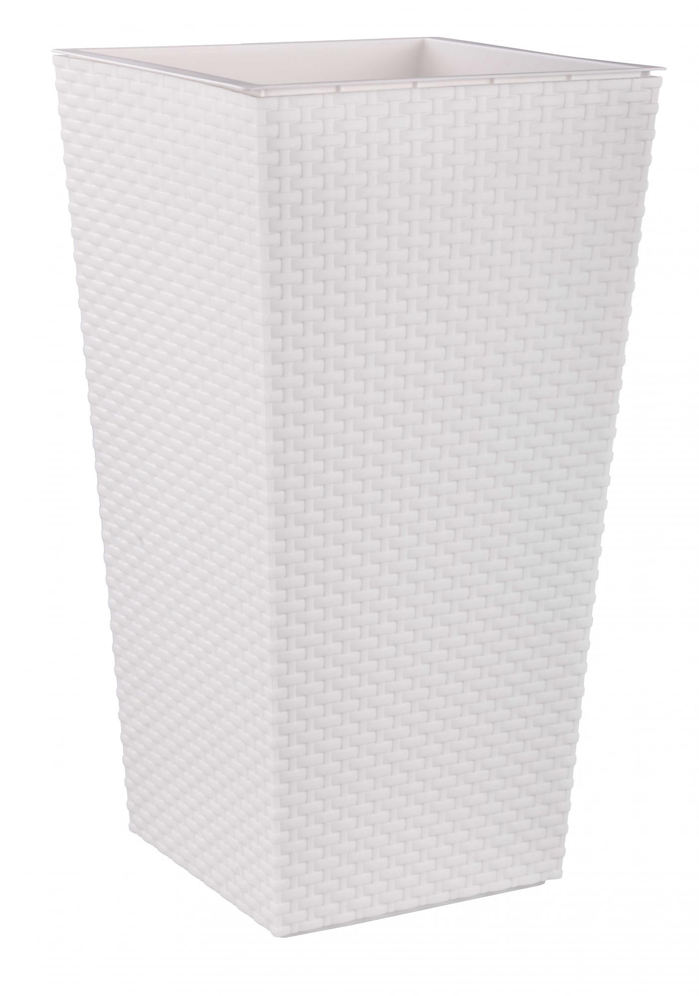 Кашпо пласт. Ротанг 325х325х610мм со вставкой белый М7128