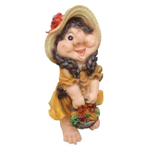 Фигура садовая гипс Девочка-Гном с корзинкой большая 520*260мм 127
