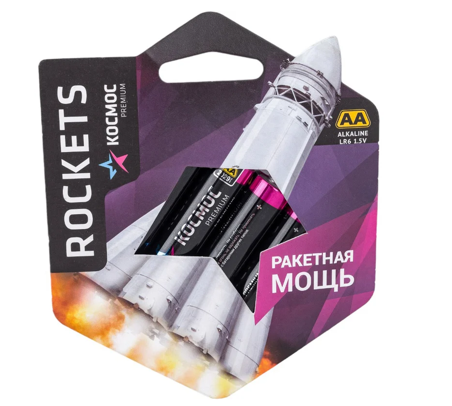 Элемент питания АА алкалиновый (LR6) Космос ROCKETS 4BL, блистер 4шт.