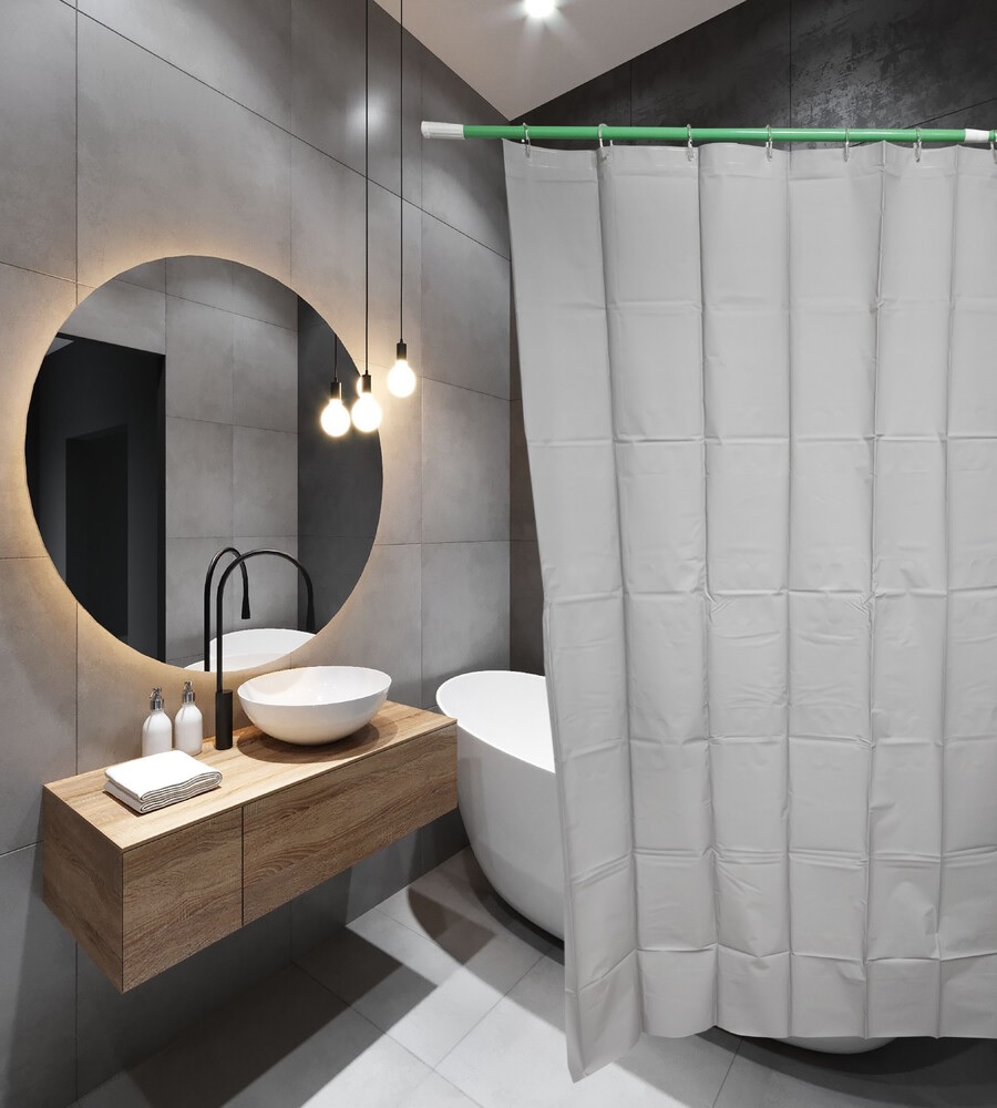 Штора для ванной комнаты SANTREK HOME 180х180 ПЕВА 60068 с кольцами, серый 282929282929- купить в АПлайн