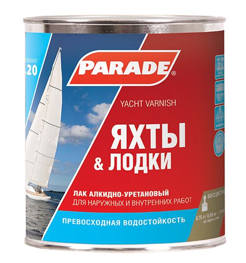 Лак яхтный алкидно-уретановый PARADE L20 ЯХТЫ & ЛОДКИ гл 0,75л