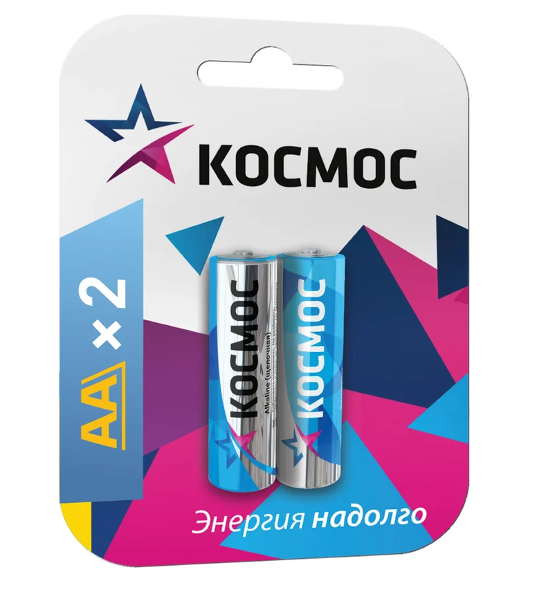 Элемент питания АА алкалиновый (LR6) Космос 1,5V 2BL, блистер 2шт.